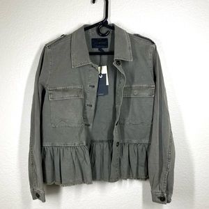 NWT Lucky Brand Army Green Peplum-Hem Utility Jacket SZ S